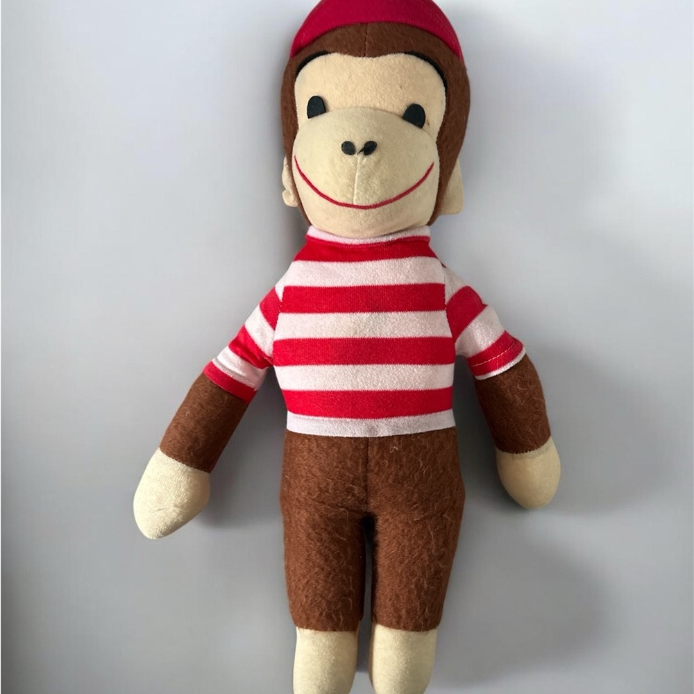 Vintage curious george 70 s Sock Monkey Plush Toy - Red and Brown